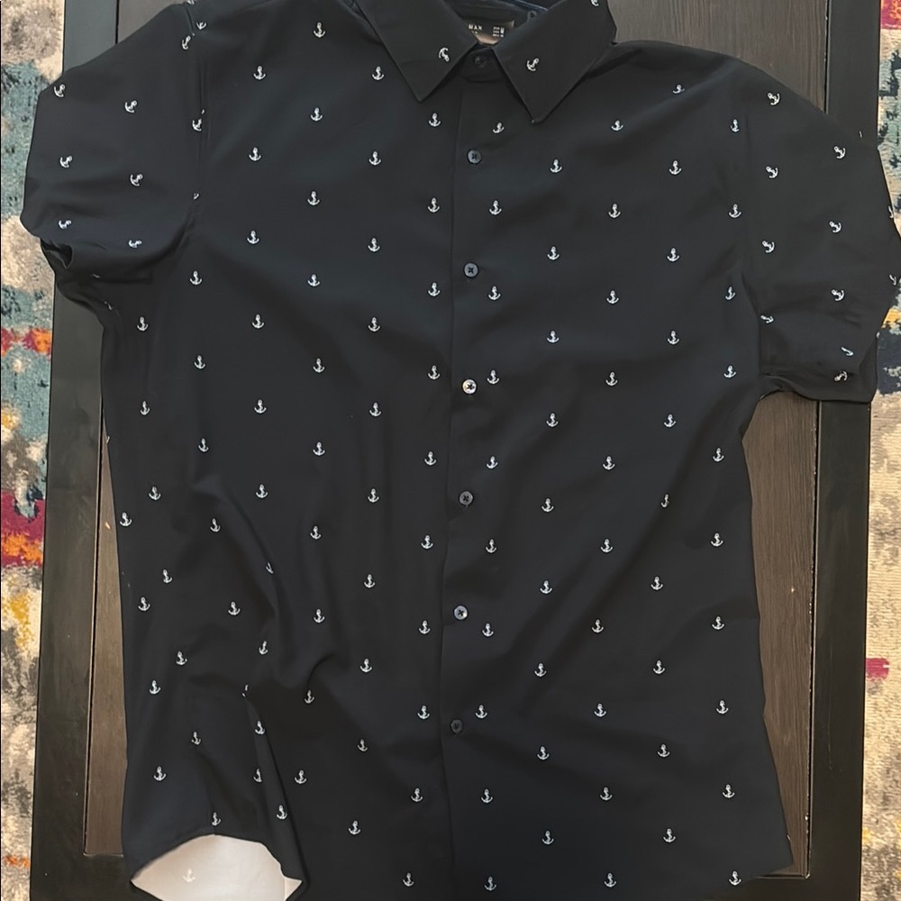 Black Casual Button Down Shirt with Subtle Pattern
